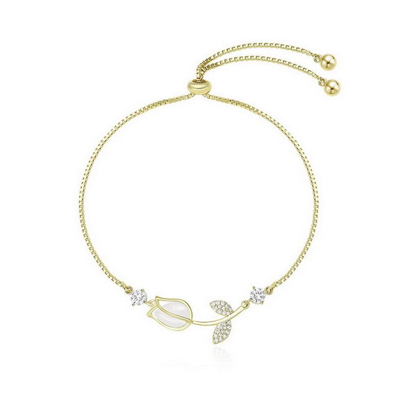 Koreanische Leichte Luxus Opal Tulpenblumen Armbänder Für Frauen Elegantes Zirkon Perlen Rose Verstellbares Charm Armband Modeschmuck