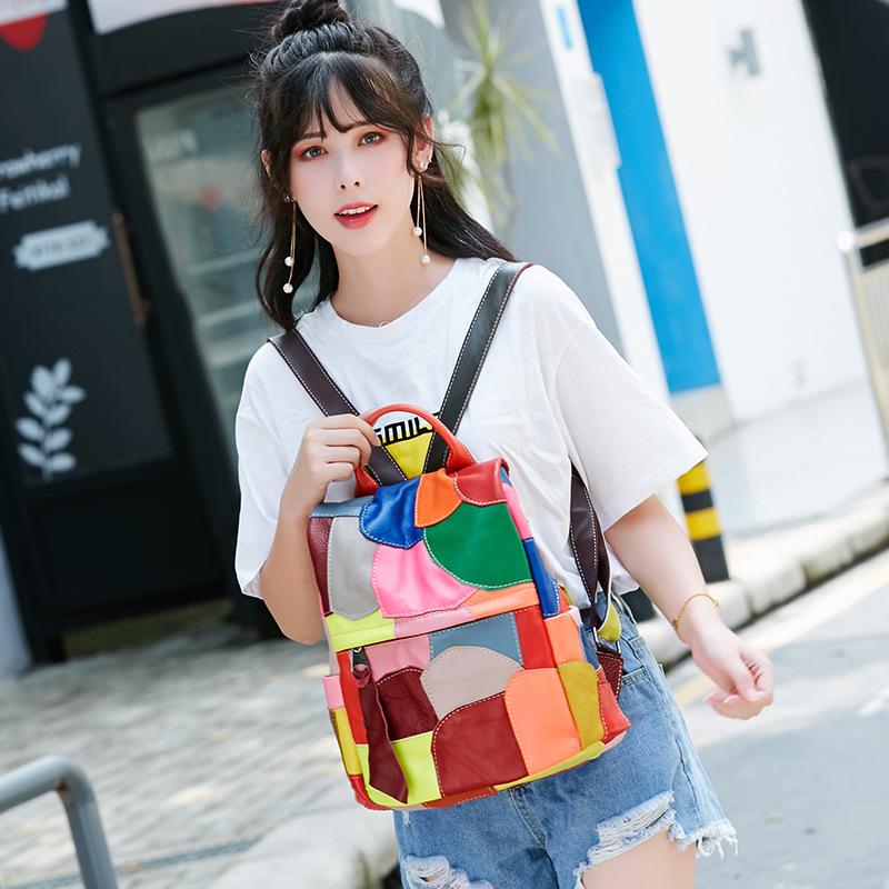 Modischer Patchwork-Kontrast-Lederrucksack für Damen, Neuer Rucksack mit großem Fassungsvermögen, Anti-Diebstahl, Trend