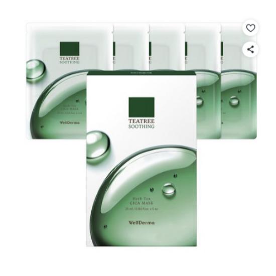WELLDERMA Tea Tree Soothing Herb Tox Cica Mask Pack Calming Hydration Care 5pcs