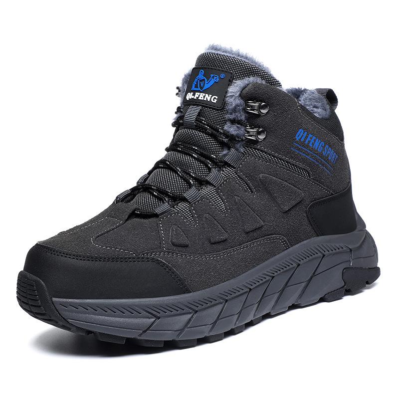 Large Size Men's Outdoor High-top Hiking Shoes Winter Velvet Warm Thick-soled Snow Boots Fashion Tooling Boots