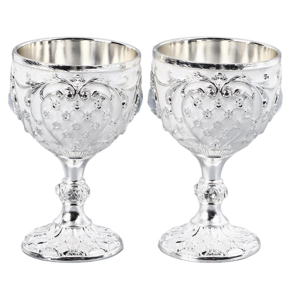 2PCS Small Metal Wine Cup Gold White Retro Metal Cup Embossed Wine Glass Medieval Theme