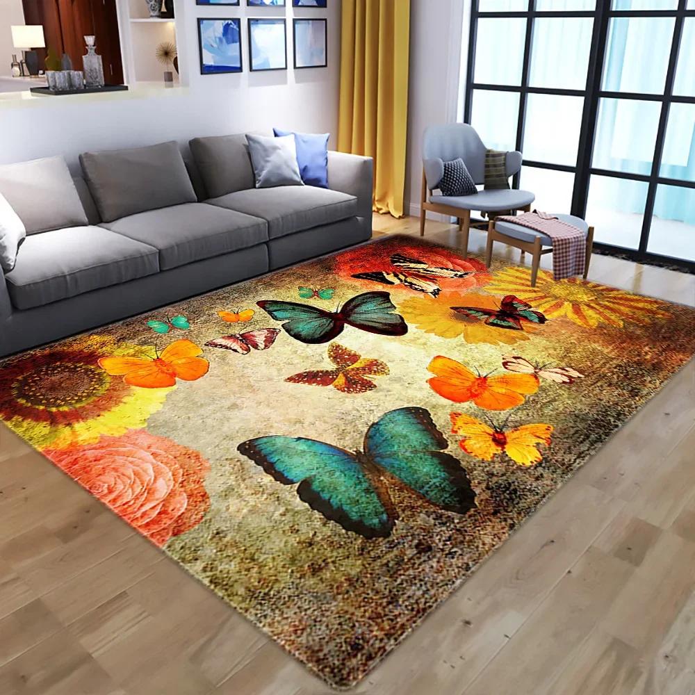 Dreamy Purple Butterfly Pattern Carpets for Living Room Bedroom Area Rugs Child Room Play Rug Cartoon 3D Printing Kids Game Mats