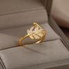 Fashion Palm Leaf Shape Open Rings For Women Gold Color Zircon Adjustable Finger Ring Girls Korean Party Jewelry Gift