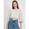 Flower Bud Tops Export Ensais * N Pure Original Exquisite Hollow-out Embroidered round-Neck High Waist Midriff Outfit Lantern Sleeve Short Shirt
