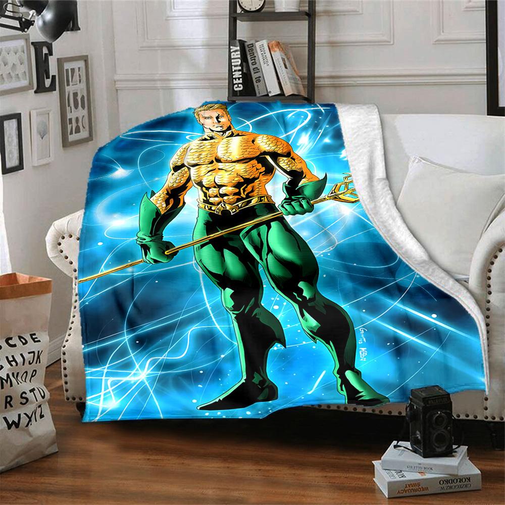 1 szt. Aquaman, Koc Flanelowy z Trójzębem Miękki, Ciepły i Przytulny na Kanapę, Łóżko, Biuro i Podróże Wszechstronny Prezent na Każdą Porę Roku, Prezent Świąteczny