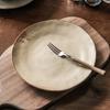 Coarse Pottery Shallow Plate Retro Style Plate Vegetable Plate Household Japanese Tableware Plate Plate Round Western Food Plate Pasta Plate