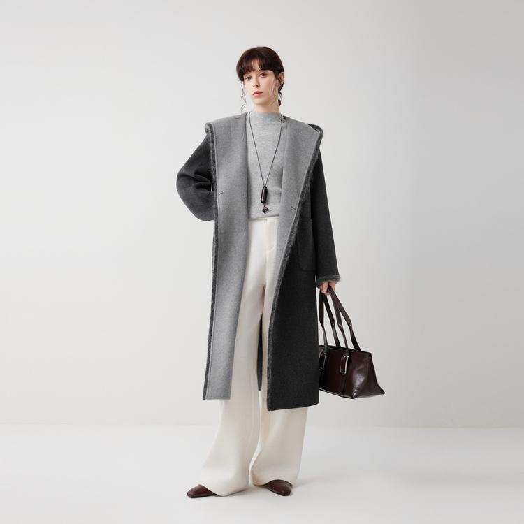 ELLE Minimalist Comfortable Fashion Casual Hooded Double-Breasted Coat Women Coats EN52245