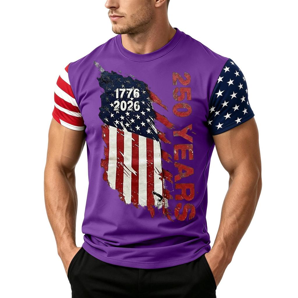 Men's Independence Day Flag Print Short Sleeve T-Shirt, Loose Casual Daily Summer Tops