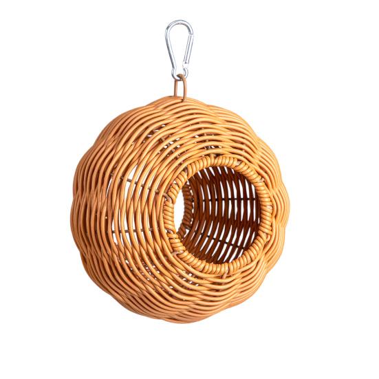 Parakeet Nest, Chewproof Plastic Frame Washable Small Bird House for Cage, Hanging Cozy Sleeping Nest, Woven Rattan Bird Nest with Metal Hooks