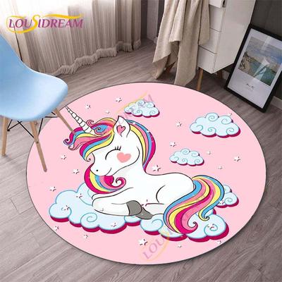 Cartoon Einhorn 3D Druck Runde Matten Kinder Bequeme Runde Teppiche Spiel Fußmatten Rosa Einhorn Blume Stuhl Kissen Teppiche