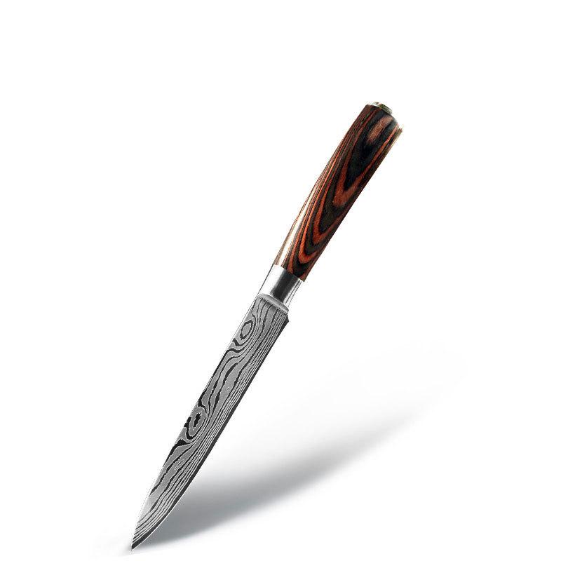 Nerezová ocel Laser Grain Kuchařský nůž Barva Dřevěná rukojeť Imitace damaškového kuchyňského nože Japonský nůž na kosti Santoku Nůž na chléb