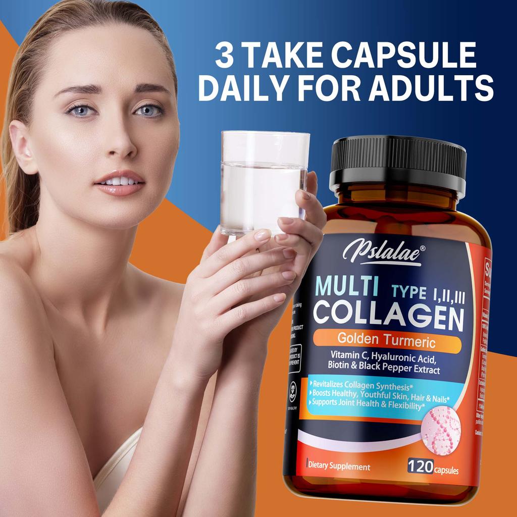 Complex Collagen Capsules Containing Hyaluronic Acid and Biotin Are All-natural and Support Skin Health.