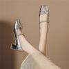 Bow word with rhinestone ballet shoes Mary Jane women's shoes small fragrant style thick heel high heels women's high sense