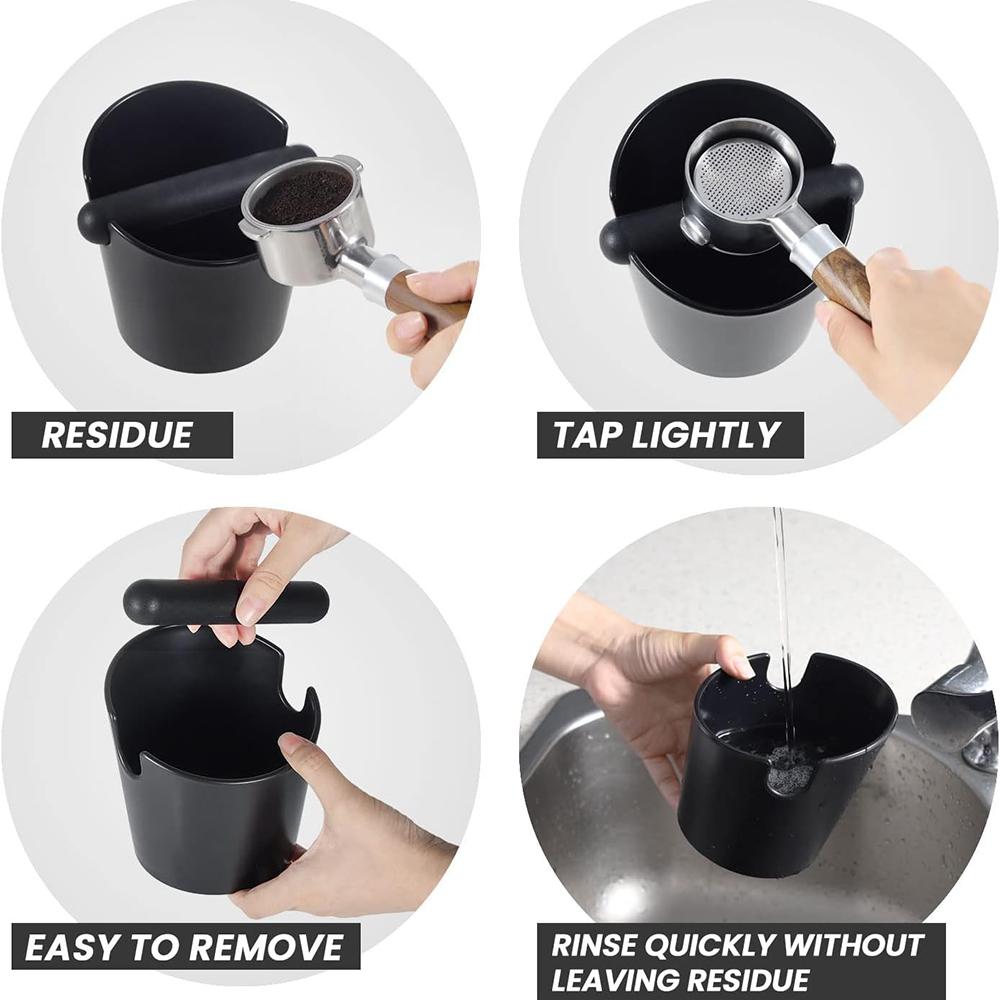 Espresso Coffee Knock Box for Grounds with Removable Shock-Absorbent Knock Bar and Anti-Slip Base, Coffee Knock Box Container, Black