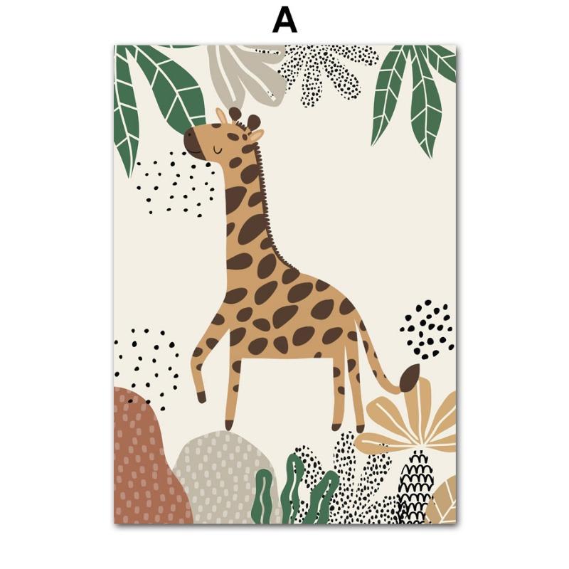 Löwe Giraffe Elefant Affe Regenbogen Blatt Wandkunst Leinwandmalerei Dschungeltier Poster und Drucke Bilder Baby Kinderzimmer Dekor
