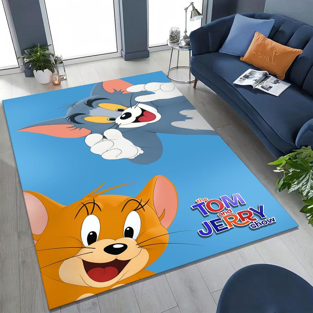 Dywanik Artystyczny z Kreskówką Tom i Jerry Kot Mysz 3D do Sypialni Salonu Kanapy Domu Mata Wycieraczka Dekoracja, Duża Antypoślizgowa Mata Podłogowa dla Dzieci