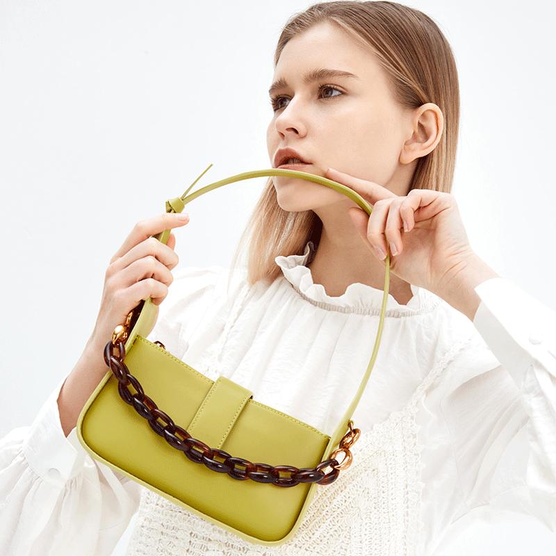 New CHARLES&KEITH Cow Leather Shoulder Bag Crossbody Bag By Small CK Women's Taupe Gray-Brown/Green/Blue SL2-50270847