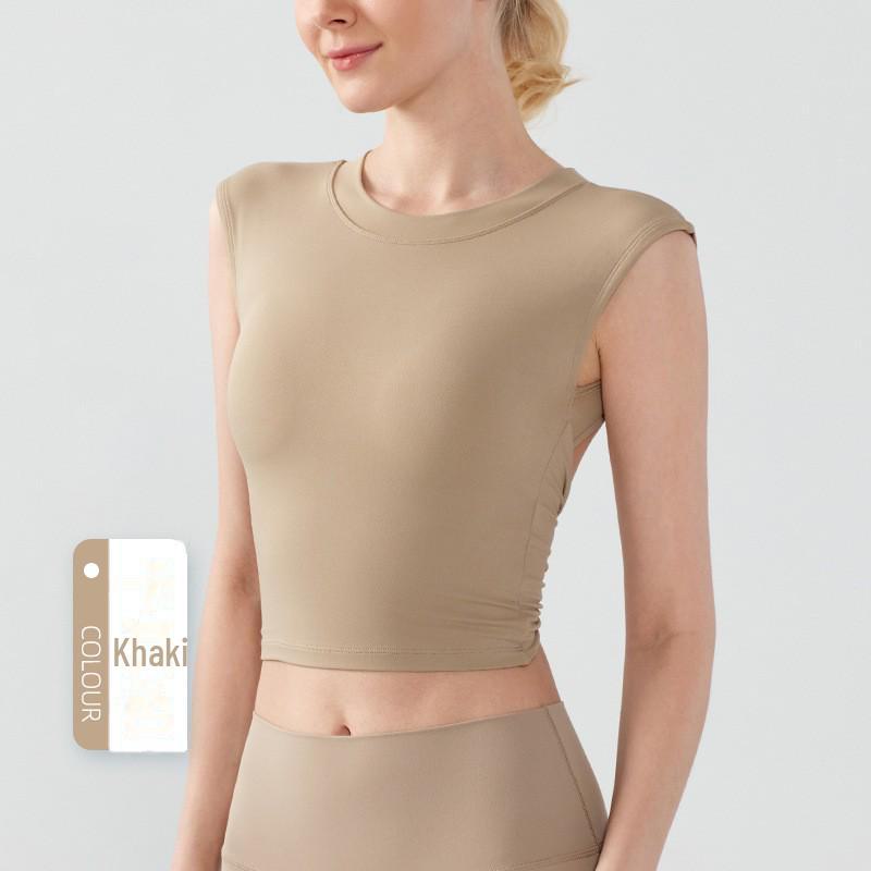 Vestă de fitness cu mâneci scurte, fără spate, cu cupe fixe - Top pentru slăbire și sport pentru yoga