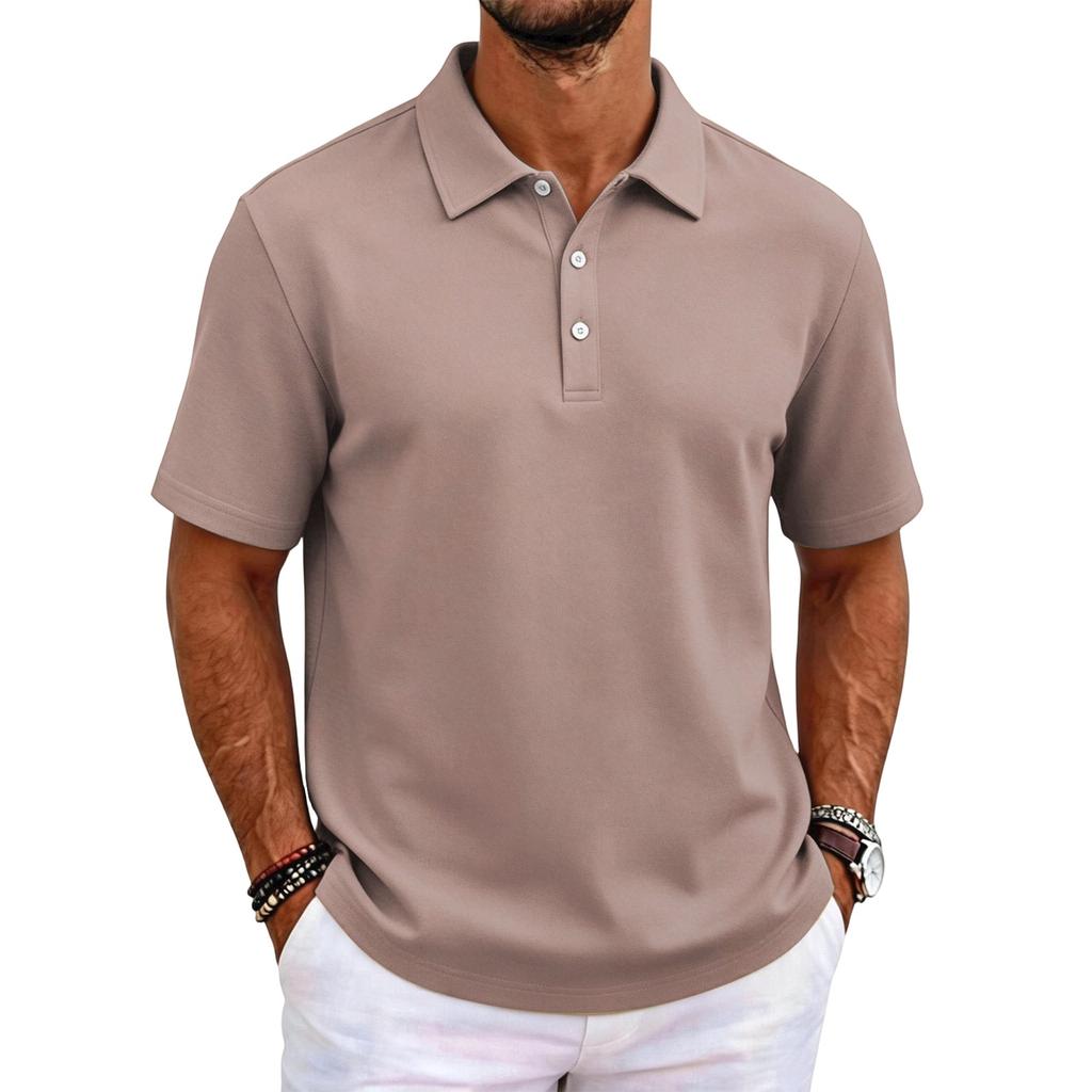 Polo tinta unita classica vestibilità slim manica corta top con colletto casual da lavoro abbottonatura tessuto confortevole per uomo e donna