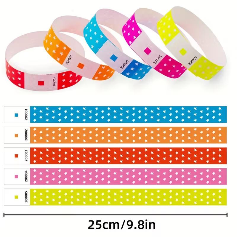 50/100pcs Neon Star Paper Wristbands Tear-Proof Disposable Event Bracelets For Concerts, Festivals, Parties, Holidays