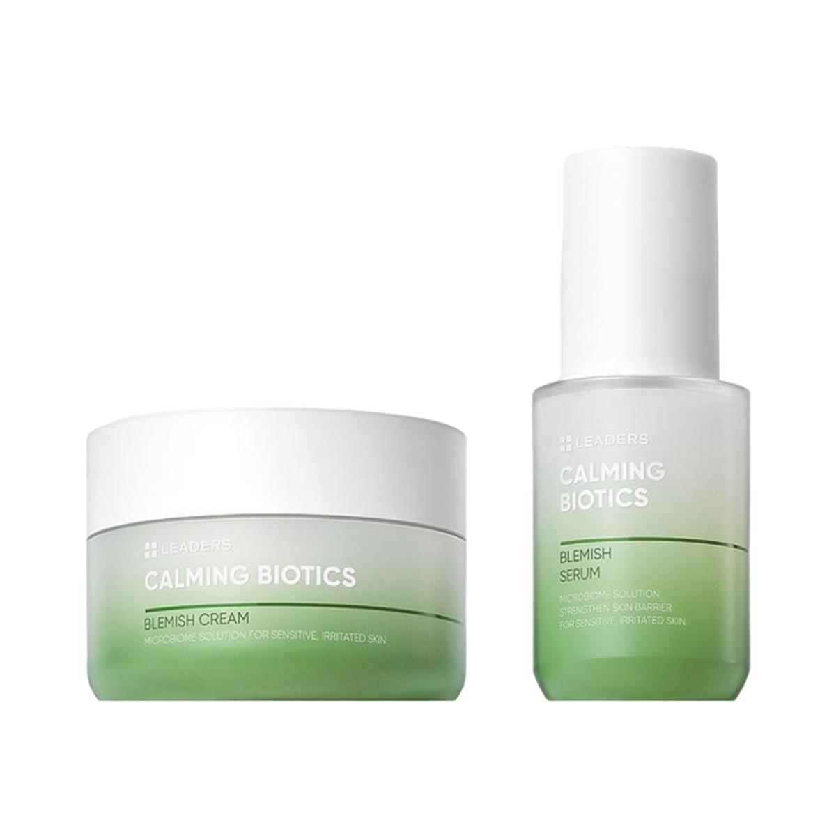 LEADERS Calming Biotics Blemish Serum & Cream Set Barrier Support Hydrating (30ml + 50ml)