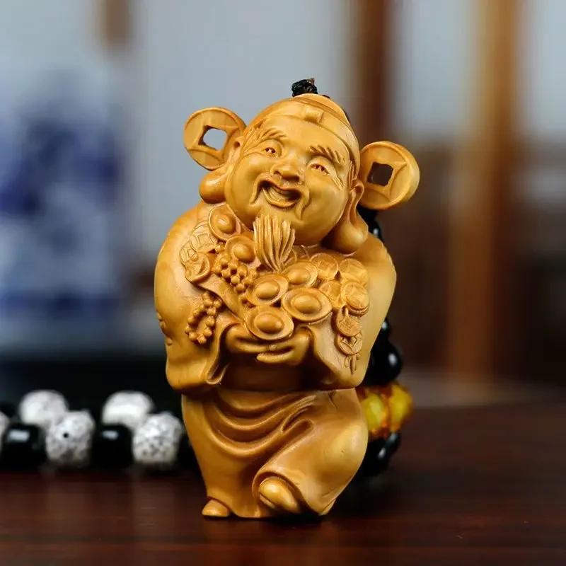 Attract Wealth Boxwood Carving God of Object Jewellery Hanging Ornament Sculptures Decor Crafts