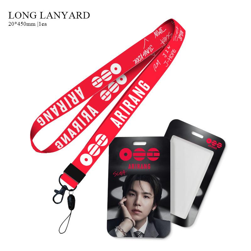 Kpop Idol BTS World Tour ARIRANG Lanyard and Card Holder Set, Printed Neck Strap with ID Badge Sleeve Photocard Protector for ARMY