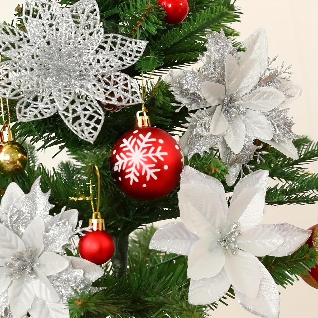 10 Stück Künstliche Glitzerbeeren Stiel Weihnachtsbaum Dekoration Ornamente Kunstblumen Für Heimdekor Neujahr 2026 Zubehör