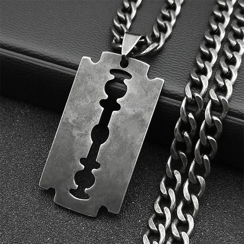 

Stainless Steel Razor Blade Long Necklace for Men Women Black Color Punk Gothic Steampunk Grunge Hip Hop Necklaces Jewelry 913