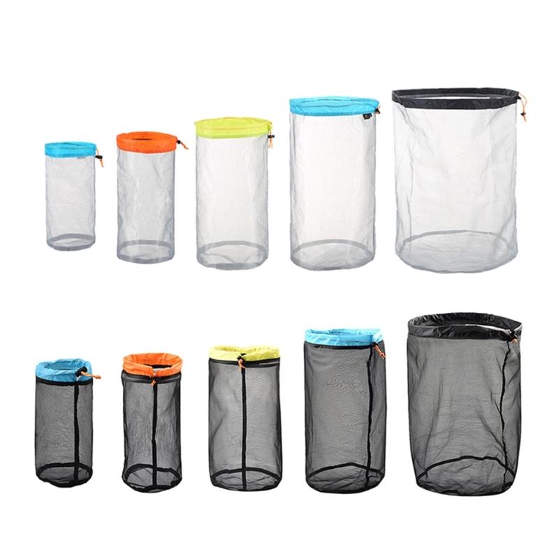 Travel Sports Storage Polyester Mesh Drawstring Bag Laundry Bag Mesh Stuff Sacks
