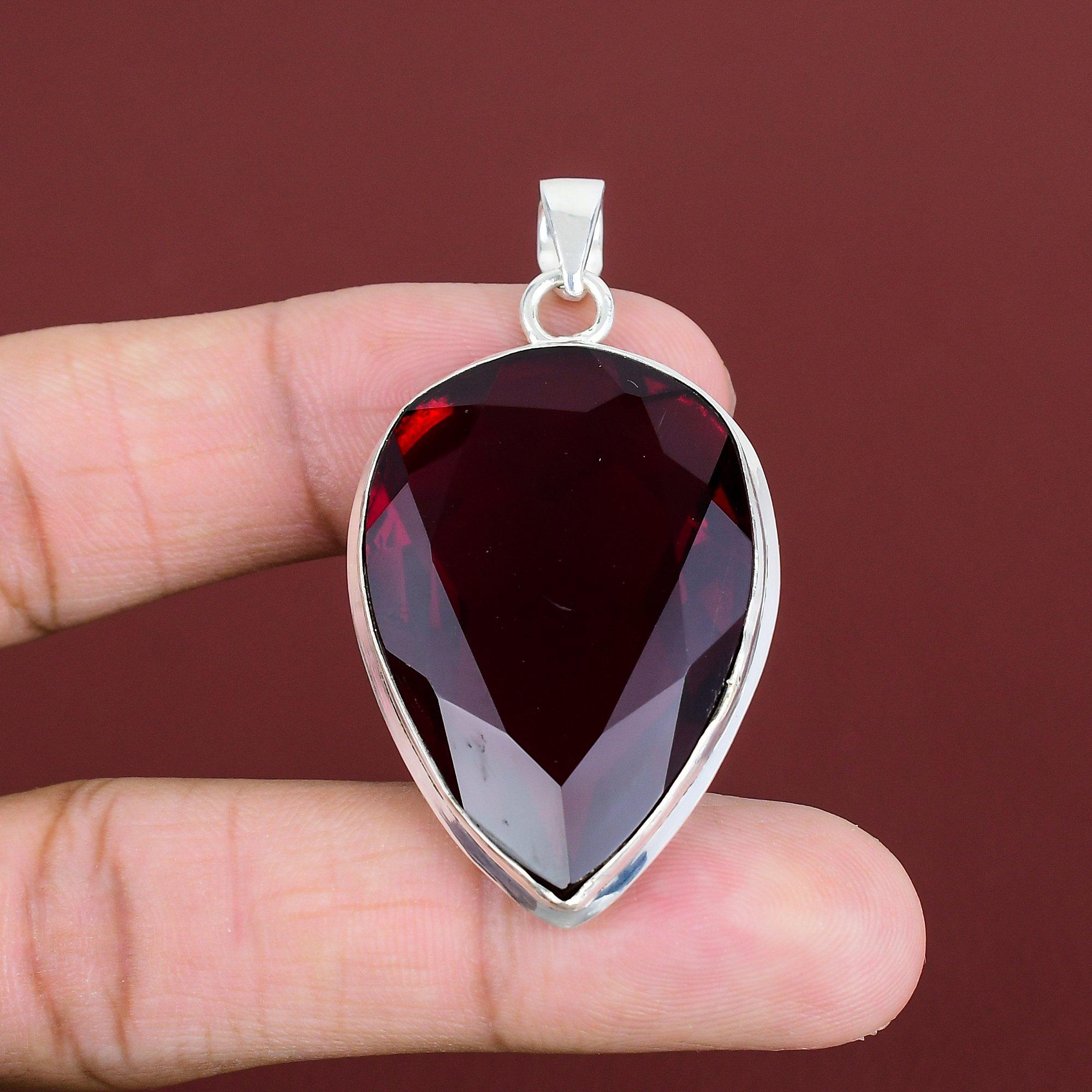 Faceted Mozambique Garnet Pendant Gemstone Pendant Handmade Decent Jewelry 925 Sterling Silver Pendant Statement Jewelry Anniversary Gifts