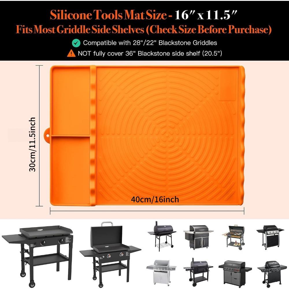 Silicone Grill Mat - BBQ Griddle Tools Side Mat with Drip Pad, Griddle Tools Mat for Outdoor Kitchen Countertop, BBQ Grill Accessories Gifts for Men