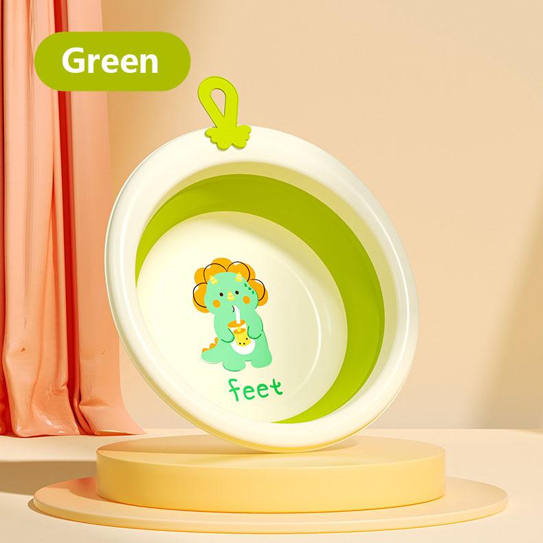 

Складная детская ведро для мытья одной рукой с изображением динозавра, многоцелевая пластиковая подвесная корзина для мытья, переносная ванночка для лица младенца зелёный