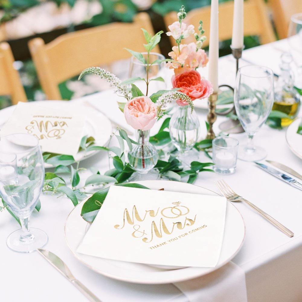 100pcs Soft Cocktail Napkins Bronzing Printed Disposable Napkins Mr Mrs Wedding Napkins Home Party