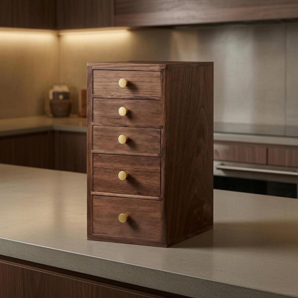 Walnut Wood Desktop Drawer Cabinet Long-Lasting for Tea Table