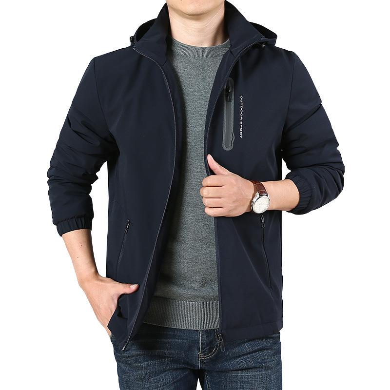 Autumn and Winter Fleece Jacket Men's New Casual Outdoor Hooded Stand-up Collar Elastic Quick-drying Jacket