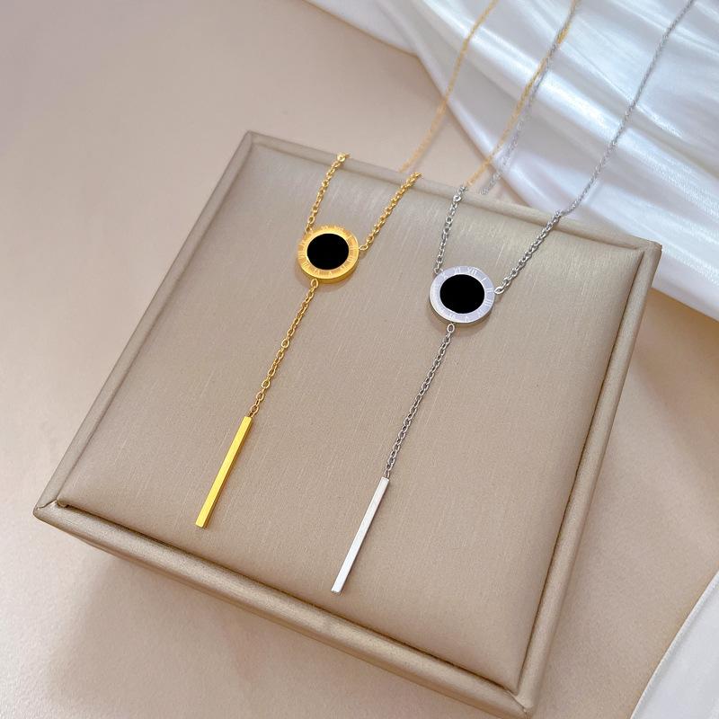 Titanium Steel Tassel Roman Ring Minimalist Wind Furnace Real Gold Necklace Female Collarbone Chain Accessories