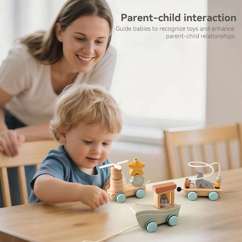 Wooden Montessori Pull-String Toy Develops Fine Motor Skills Kids Toy Suitable For Boys And Girls Christmas And Birthday Gift