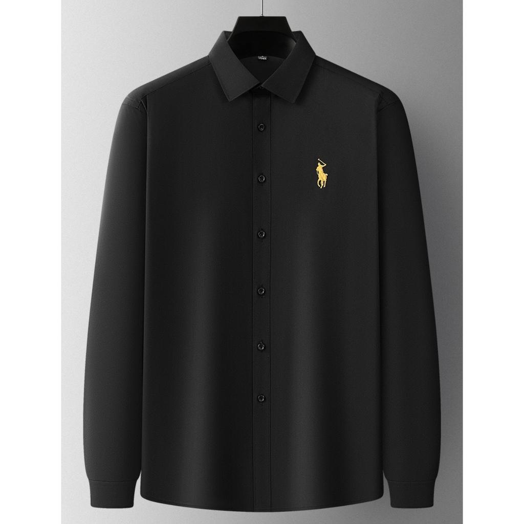 TrendHub Casual Long-sleeved Shirt Embroidery Trendy Loose Shirt Men