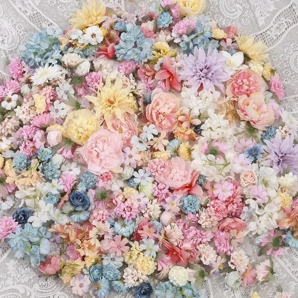 Silk Artificial Flower Head Artificial Mini Silk Fake Flowers 3cm-10cm Random Mix DIY Wreath Craft