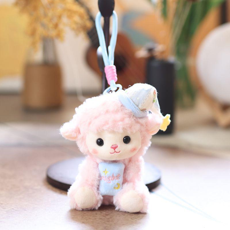 Cute Tulip Lamb Plush Keychain Fluffy Soft Stuffed Pendant Detachable Wrist Lanyard for Girls Birthday Gift