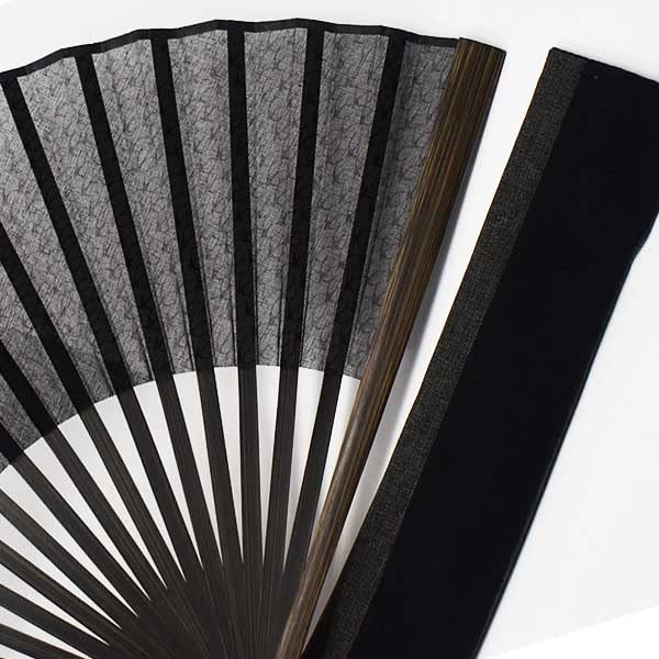 Kimono Fabric Fan and Fan Case Dyed Swallow 22cm [Stylish Iroha] Men's Fan, Set, Frame, Design, (Black)