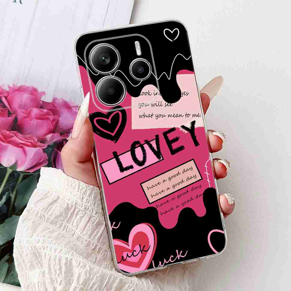 For Xiaomi Redmi Note 14 Pro 5G Case Beautiful Flower Heart Cover Soft Silicone Casing For Redmi Note 14 Note14 4G Cover Coque