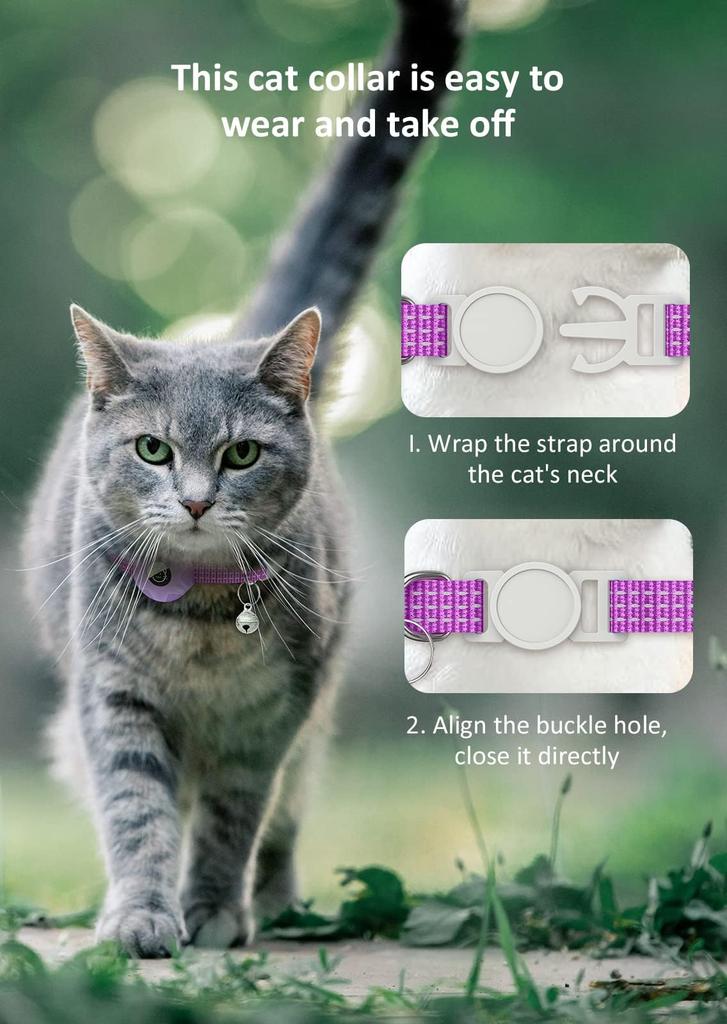 AirTag Cat Collar, Reflective Kitten Collar Detached Cat Collar, GPS Cat Collar with AirTag Bracket and Bell, Lightweight Tracking Cat Collar