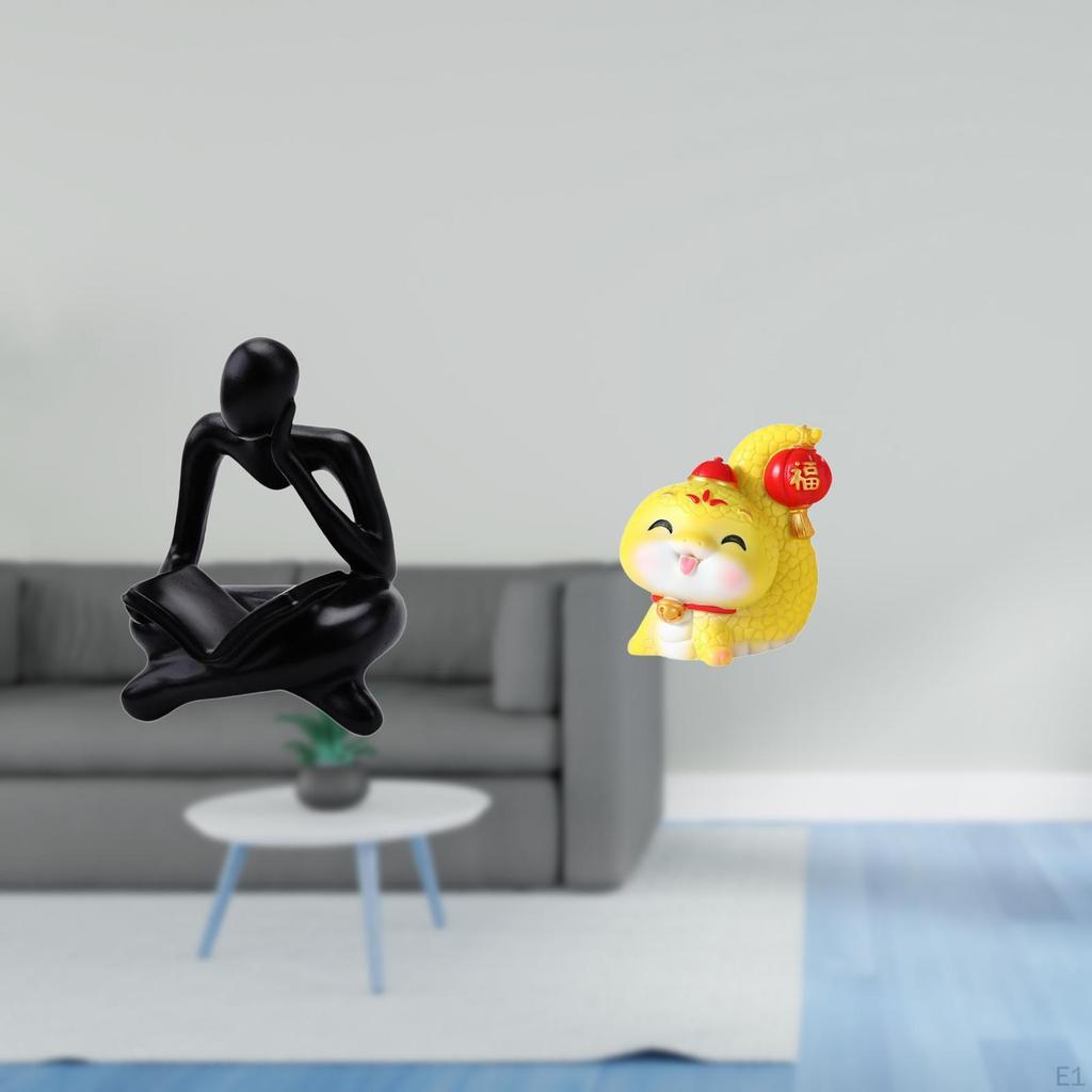 Abstract Cartoon Thinker Snake Statue Decoration Resin Figurine Tabletop Ornament for Living Room