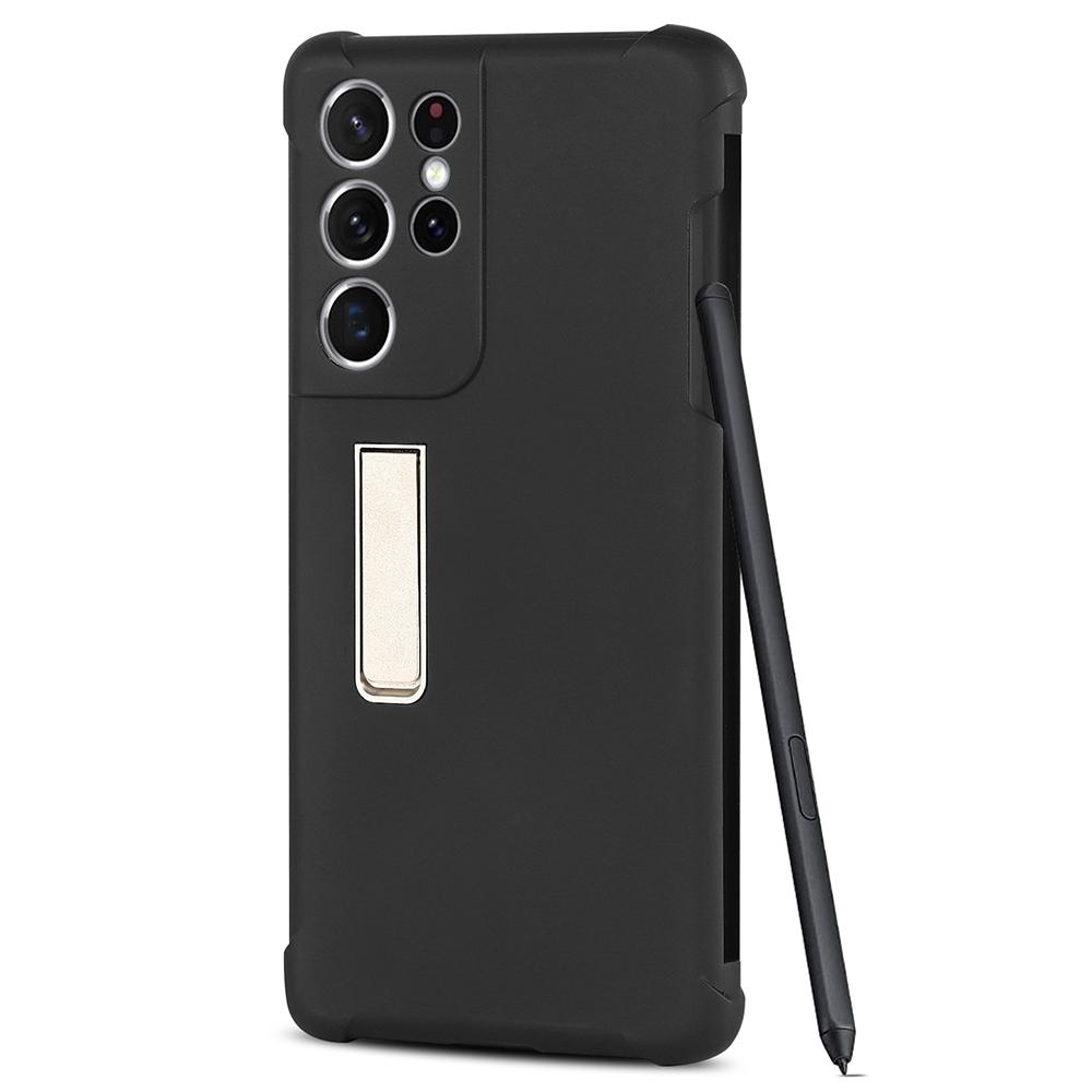 

For Samsung Galaxy S21 Ultra 5G Anti-scratch Matte Soft TPU Cell Phone Case Cover with Kickstand and Pen Holder A