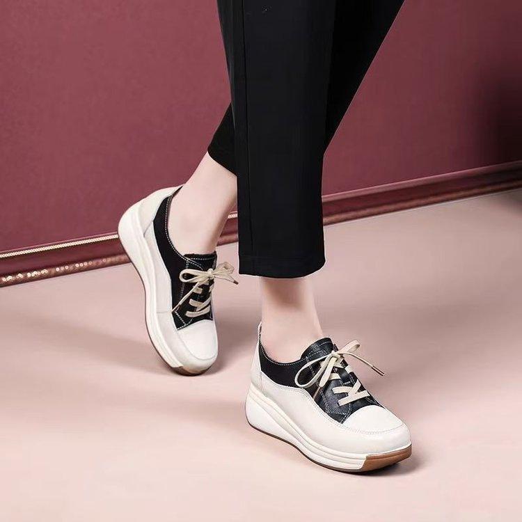 Muffin sole casual single shoes autumn new soft sole comfortable breathable leather surface