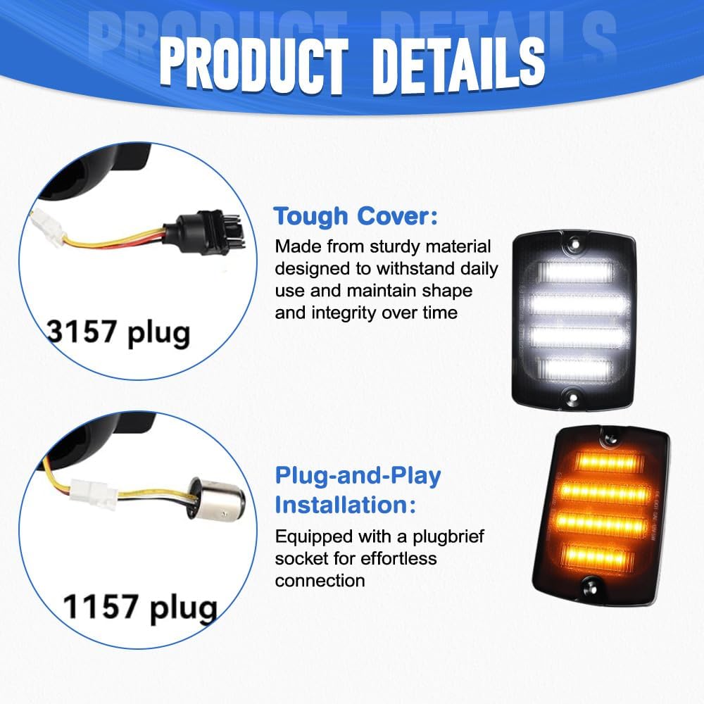 

24-LED Side Marker Light, 56001378 Compatible with Jeep Wrangler YJ 1987-1995, LED Turn Signal DRL Dual Color White Amber Smoked Lens 56001378