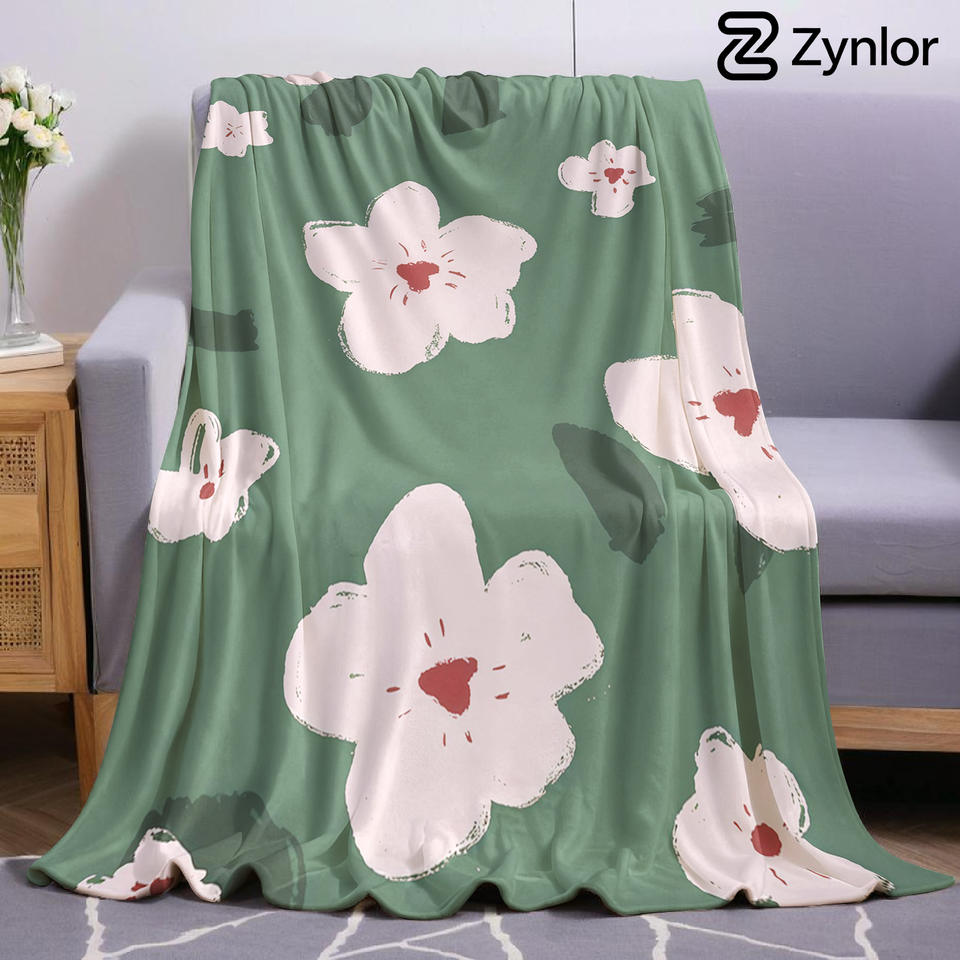 Sage Green Floral Lightweight Microfiber Soft Christmas Fleece Blanket Warm Cozy Throw for Bed Sofa Office Travel All Season