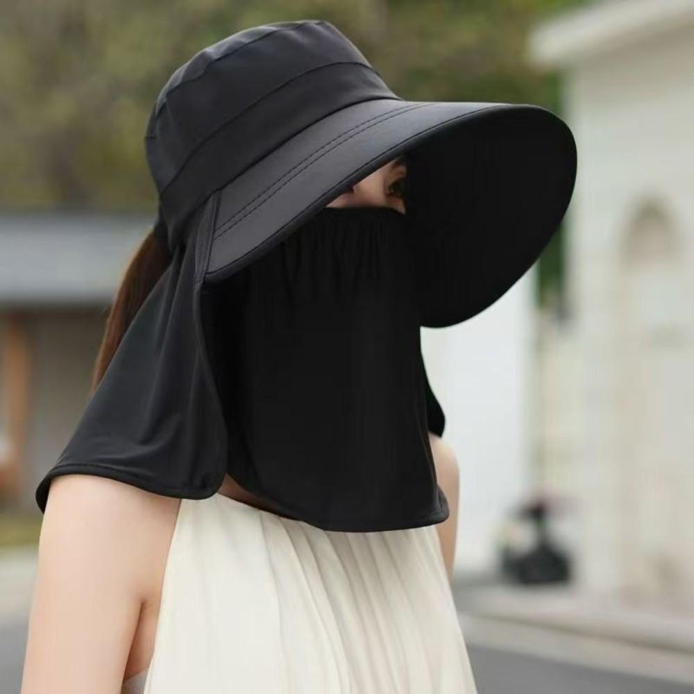 Wide Brim Foldable Shawl Hat Anti UV Adjustable Integrated Face Mask Fisherman Hat Sun Hat Large Brim Tea Picking Hat Gardening